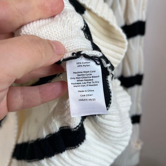 Talbots Striped Cotton Blend Sweater Size XL Nautical Gold Buttons - Picture 6 of 9